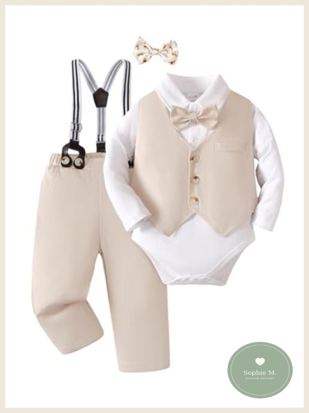 Newborn Baby Boy Tuxedo Suit Christening Outfit 5pc Cotton